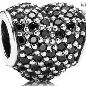 Pandora Sterling  Silver Heart Pave Heart Bead with Black CrystalsCharm